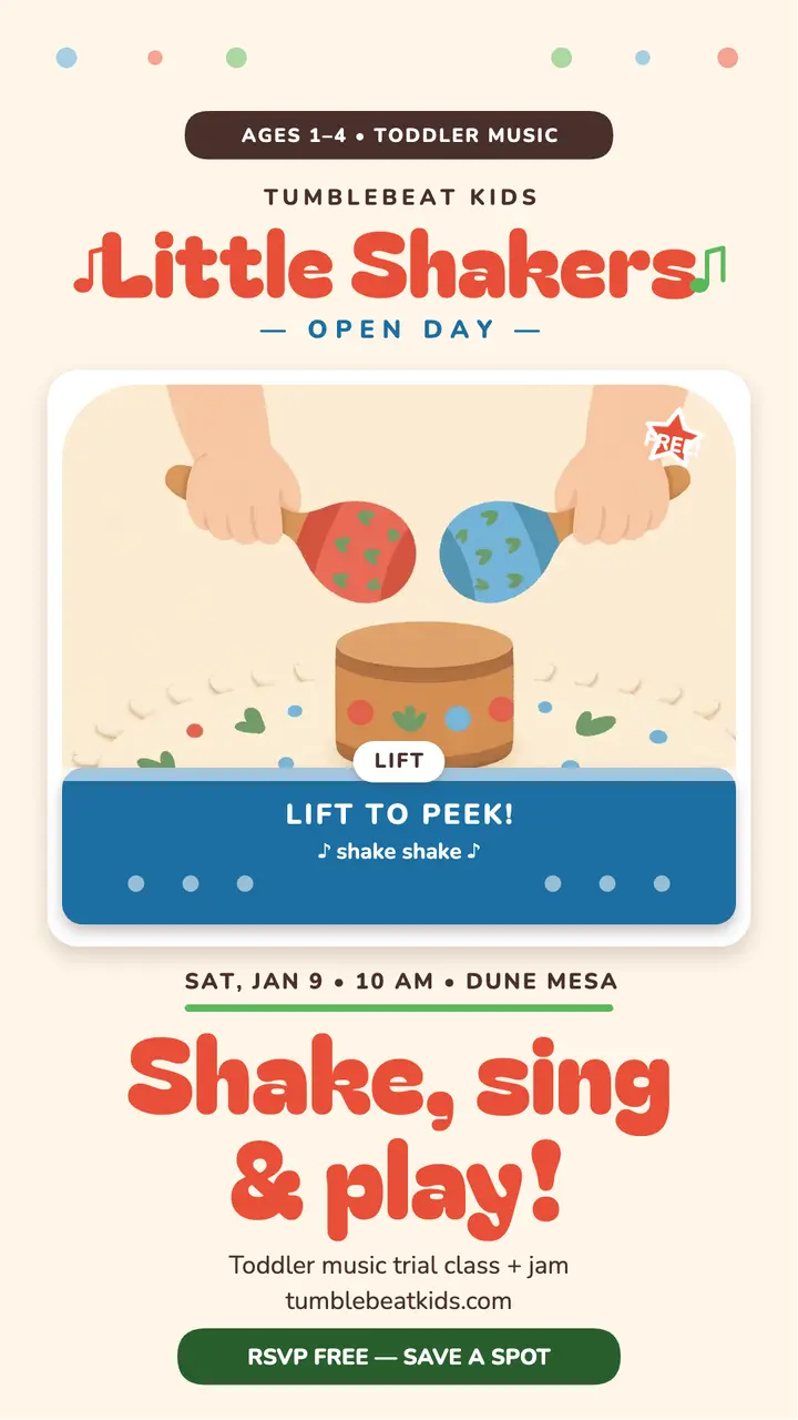 Tumblebeat Kids music open day flap story template
