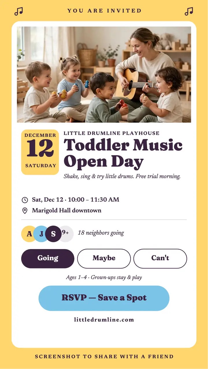 Little Drumline toddler music open day story template