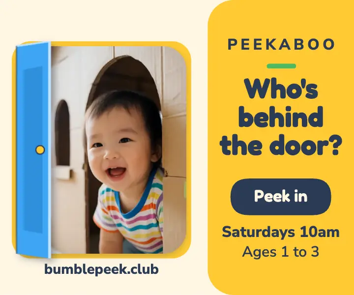 Bumblepeek Saturday toddler peekaboo morning ad template