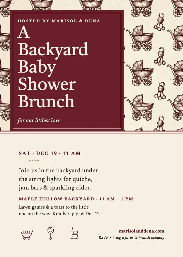 Backyard baby shower brunch toile invite template