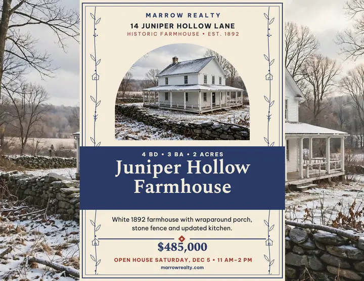 Juniper Hollow farmhouse toile flyer template