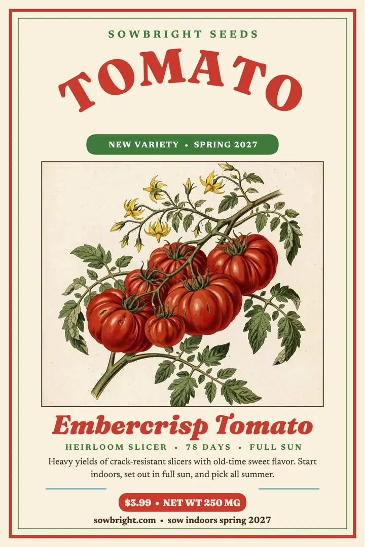 Embercrisp tomato seed packet poster template