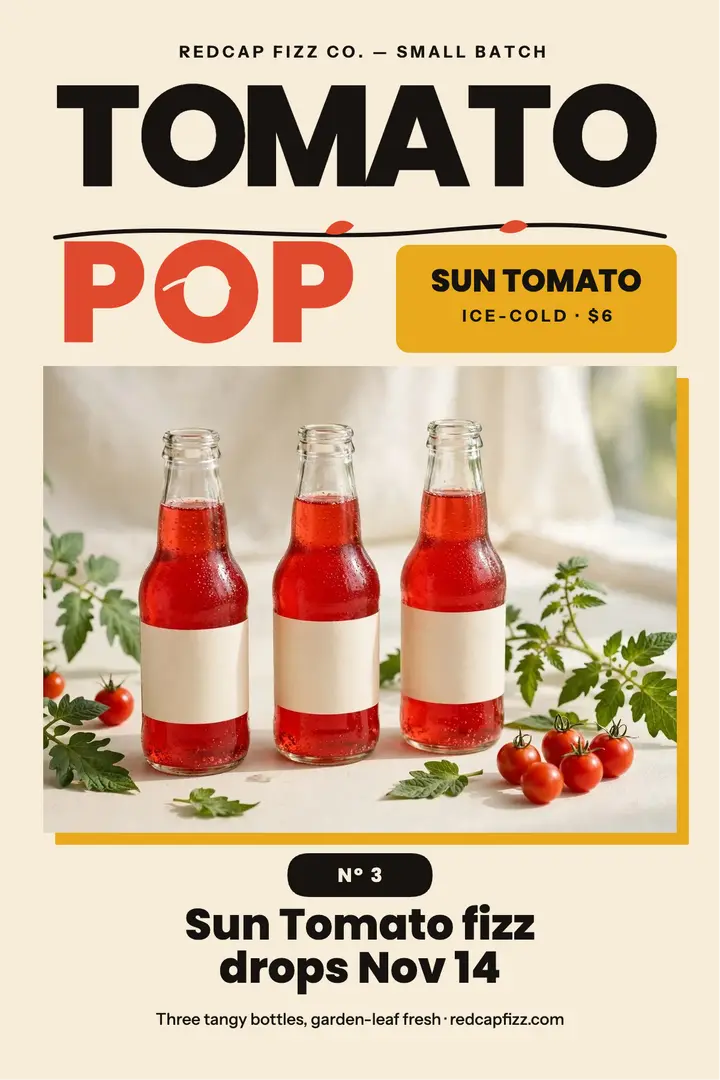 Redcap Sun Tomato soda drop poster template