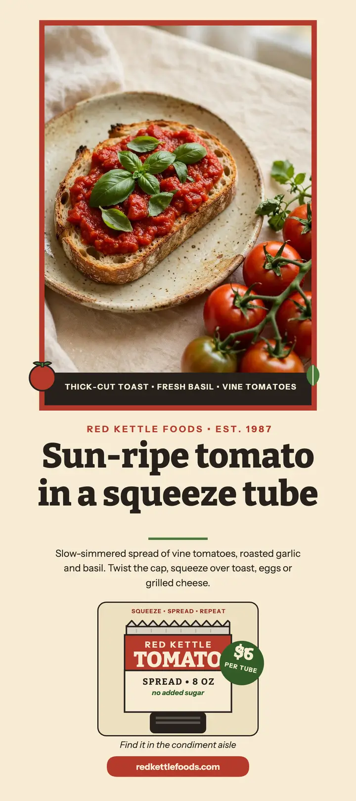Red Kettle Tomato Spread tube rack card template