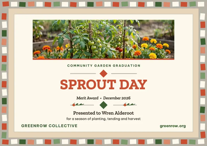 Greenrow Sprout Day merit award certificate template