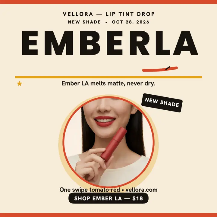Vellora Ember LA tint launch masthead template