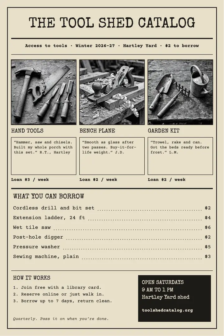 Hartley tool library catalog poster: tool library poster template