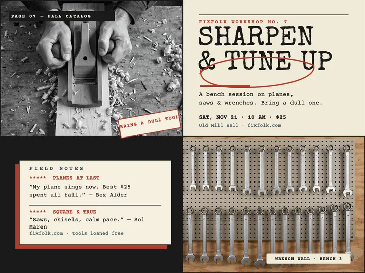 Fixfolk hand tool workshop catalog slide template