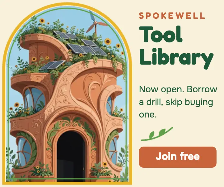 Tool library now open display ad, solarpunk template