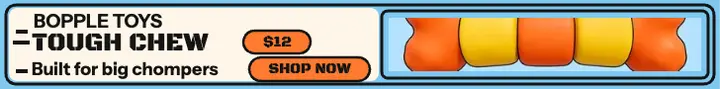 Bopple Toys tough chew leaderboard ad: dog chew toy ad template