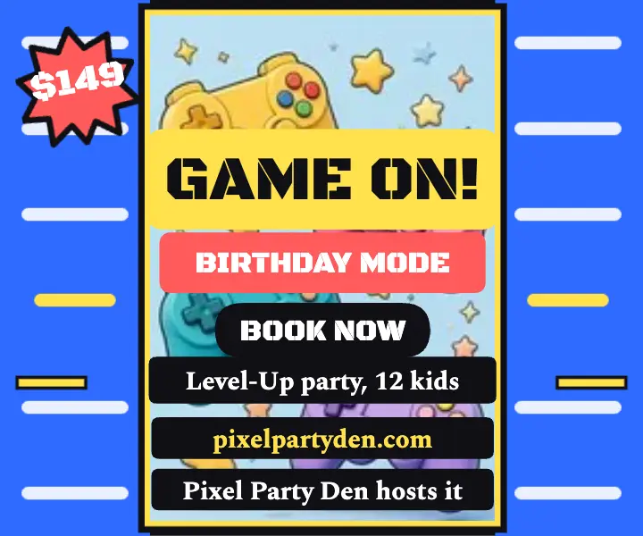 Pixel Party Den toon gaming party ad template