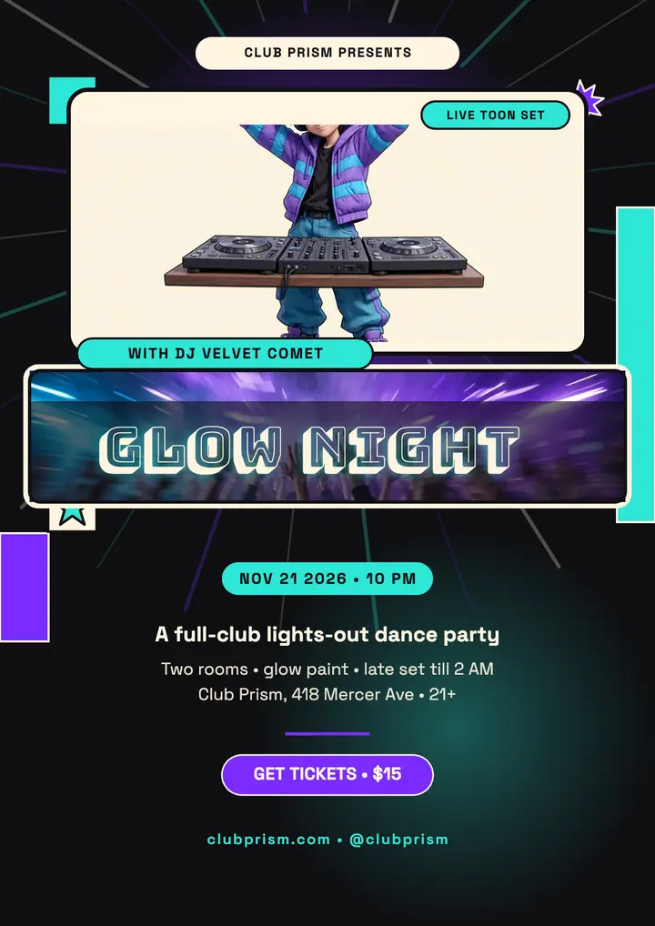 Club Prism glow DJ night flyer template