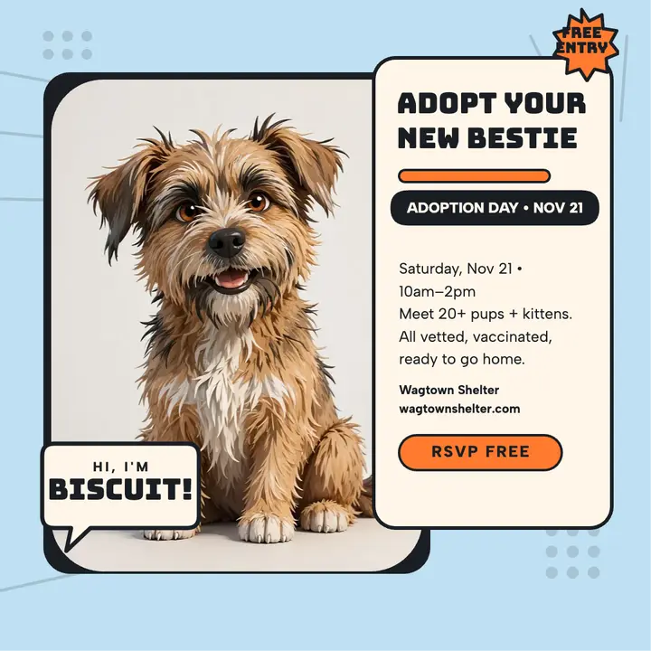 Wagtown Shelter toon pup adoption post template