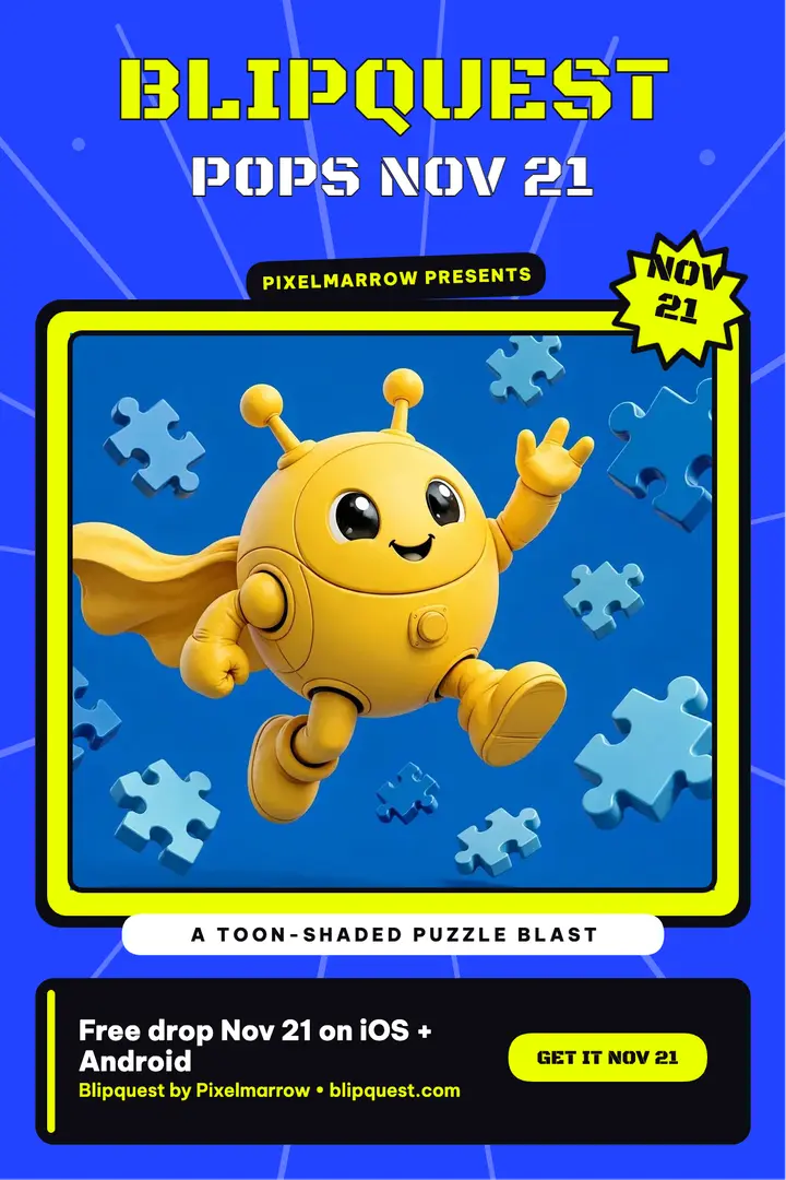 Blipquest robot game drop poster template
