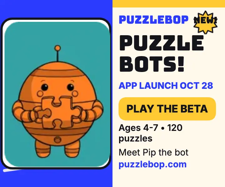 Puzzlebop puzzle app launch ad, toon robot template