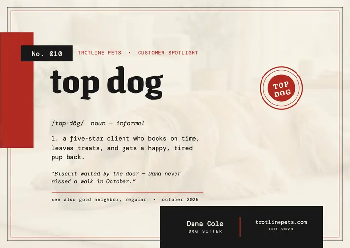 Trotline Pets top dog spotlight certificate: customer spotlight certificate template