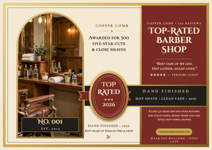 Copper Comb top-rated barber certificate template