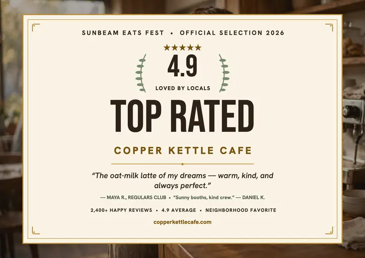Copper Kettle Top Rated cafe certificate template