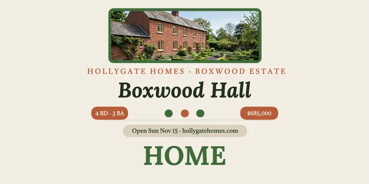 Boxwood Hall brick house open house post template