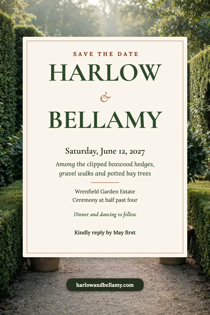 Harlow and Bellamy garden save-the-date poster template