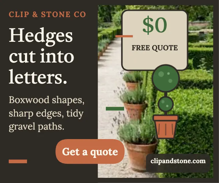 Clip and Stone topiary yard ad template