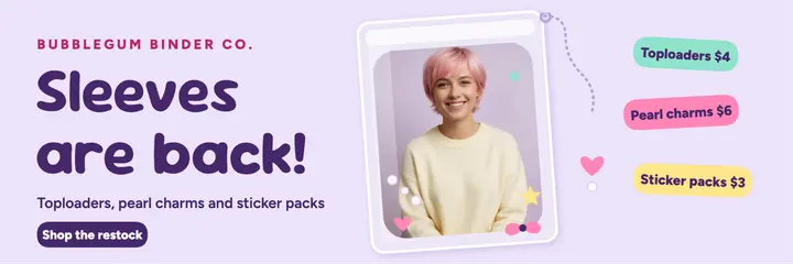 Bubblegum Binder restock header: photocard shop restock header template