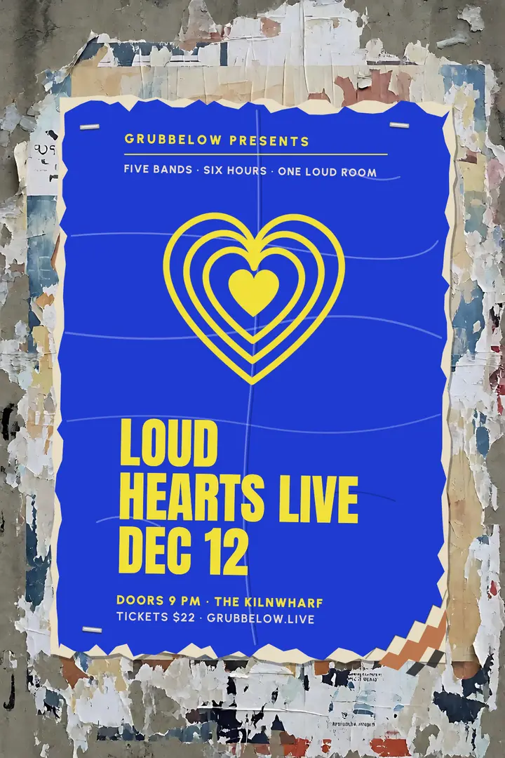 Loud Hearts Live warehouse gig poster, torn wall template