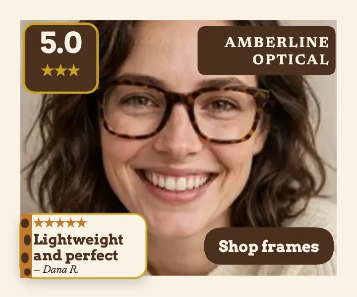 Amberline tortoise frames review ad: eyewear review ad template