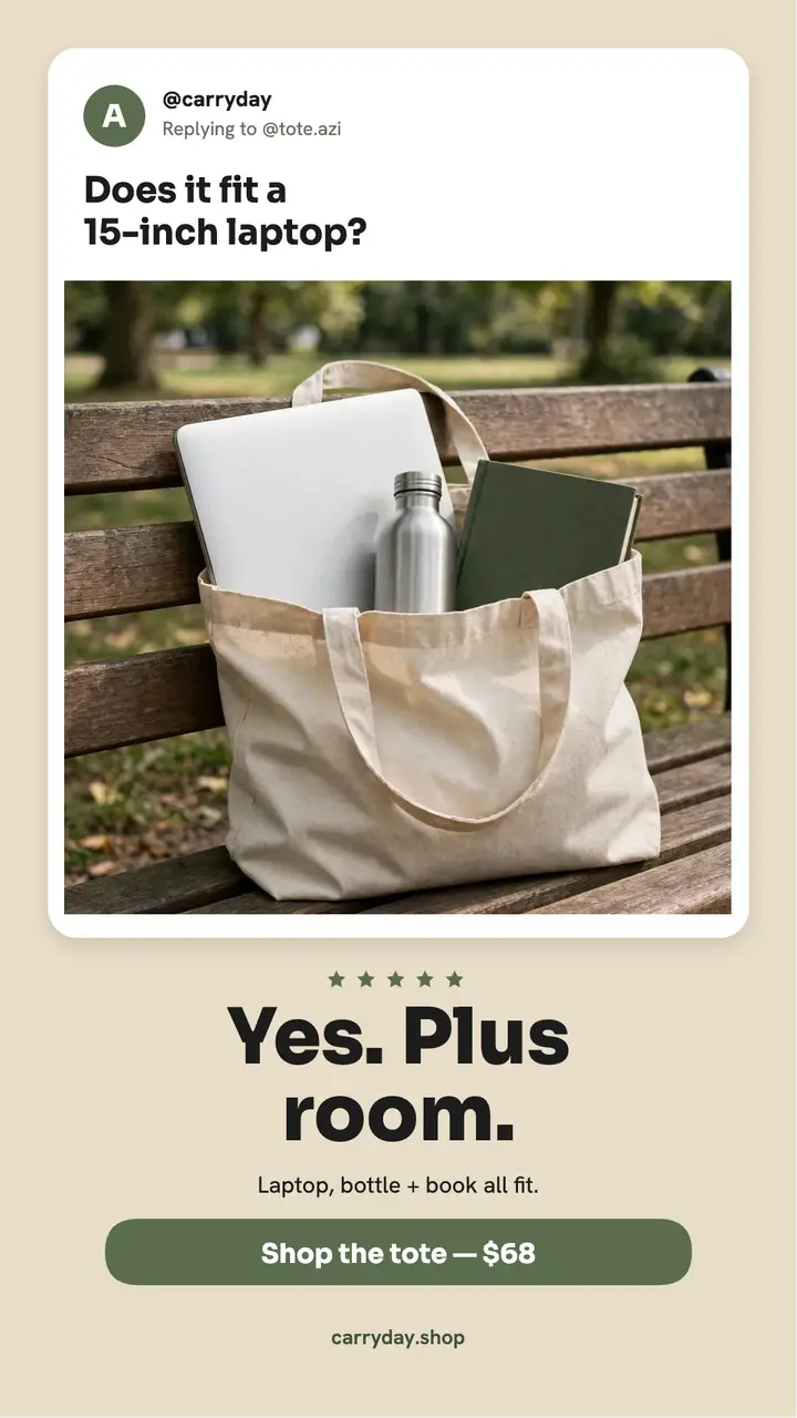 Carryday tote fits laptop reply story: tote bag review reply template