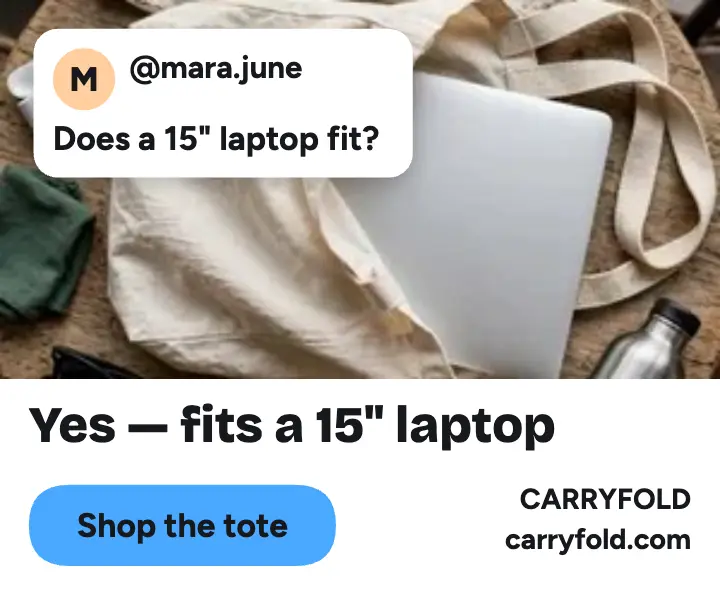 Carryfold tote fits laptop answer ad template