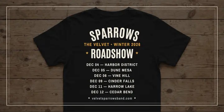 Velvet Sparrows winter roadshow tee post template