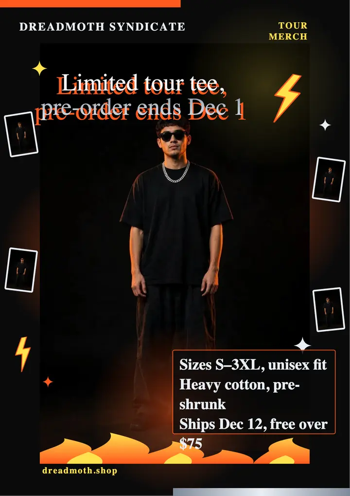 Dreadmoth Syndicate tour tee pre-order flyer template