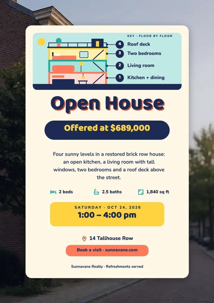 Tallhouse Row open house cutaway flyer: open house flyer template