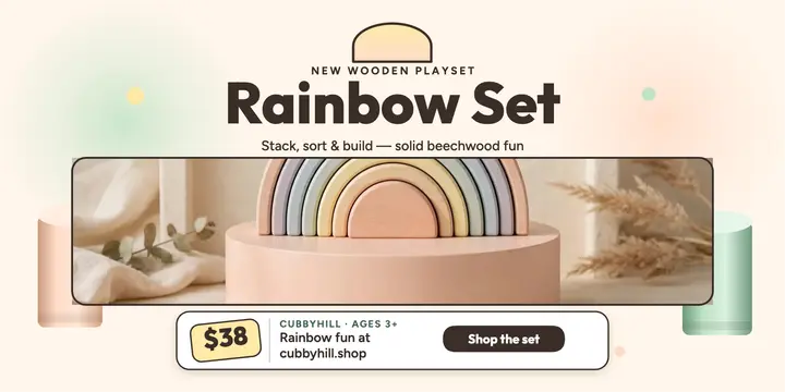 Cubbyhill rainbow set podium post: toy shop new arrival post template