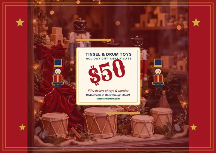 Tinsel and Drum holiday gift certificate template