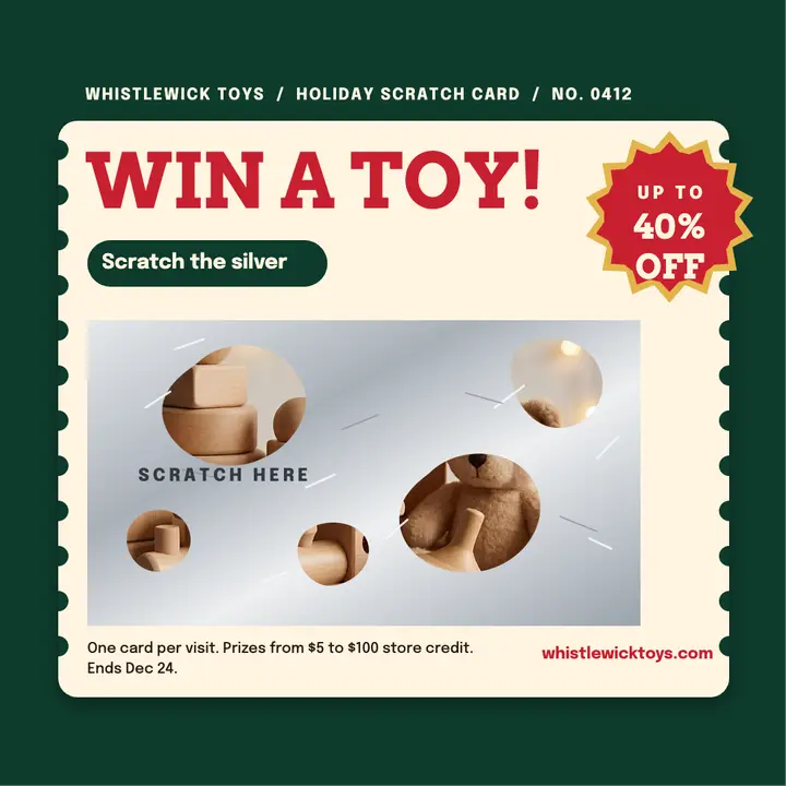 Whistlewick toy shop holiday scratch ticket post template