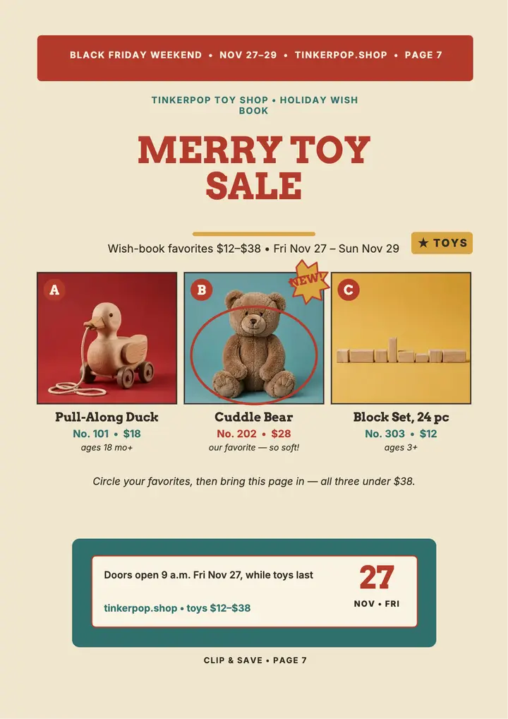 Tinkerpop toy wish-book Black Friday flyer template