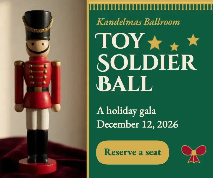 Toy Soldier Ball holiday gala banner ad: holiday ball banner ad template