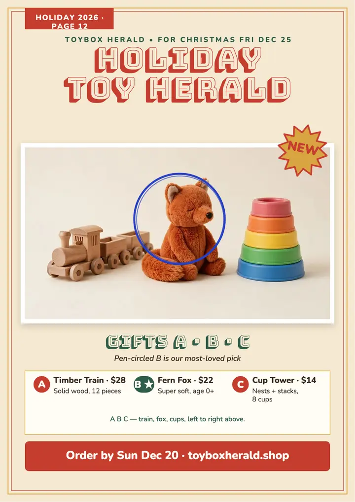 Toybox Herald holiday toy page template