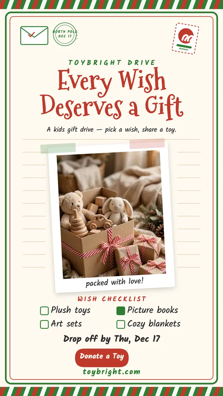 Toybright Drive wish list story template