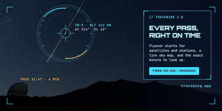Tracewing satellite tracker app launch sci-fi HUD post: app launch post template