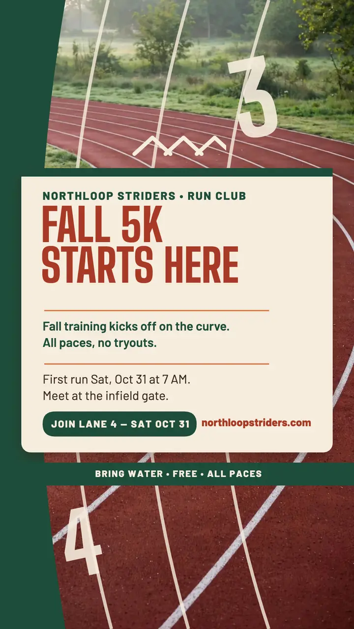 Northloop Striders fall 5K kickoff story template