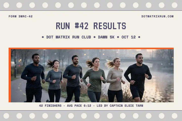 Dot Matrix Run Club results postcard: run club results postcard template