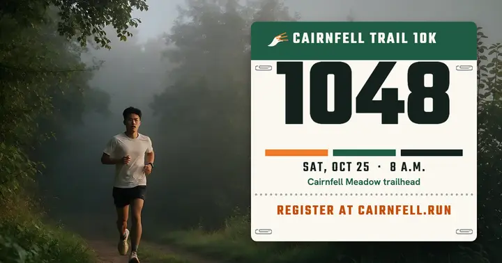 Trail 10K race bib registration post: trail 10k registration post template