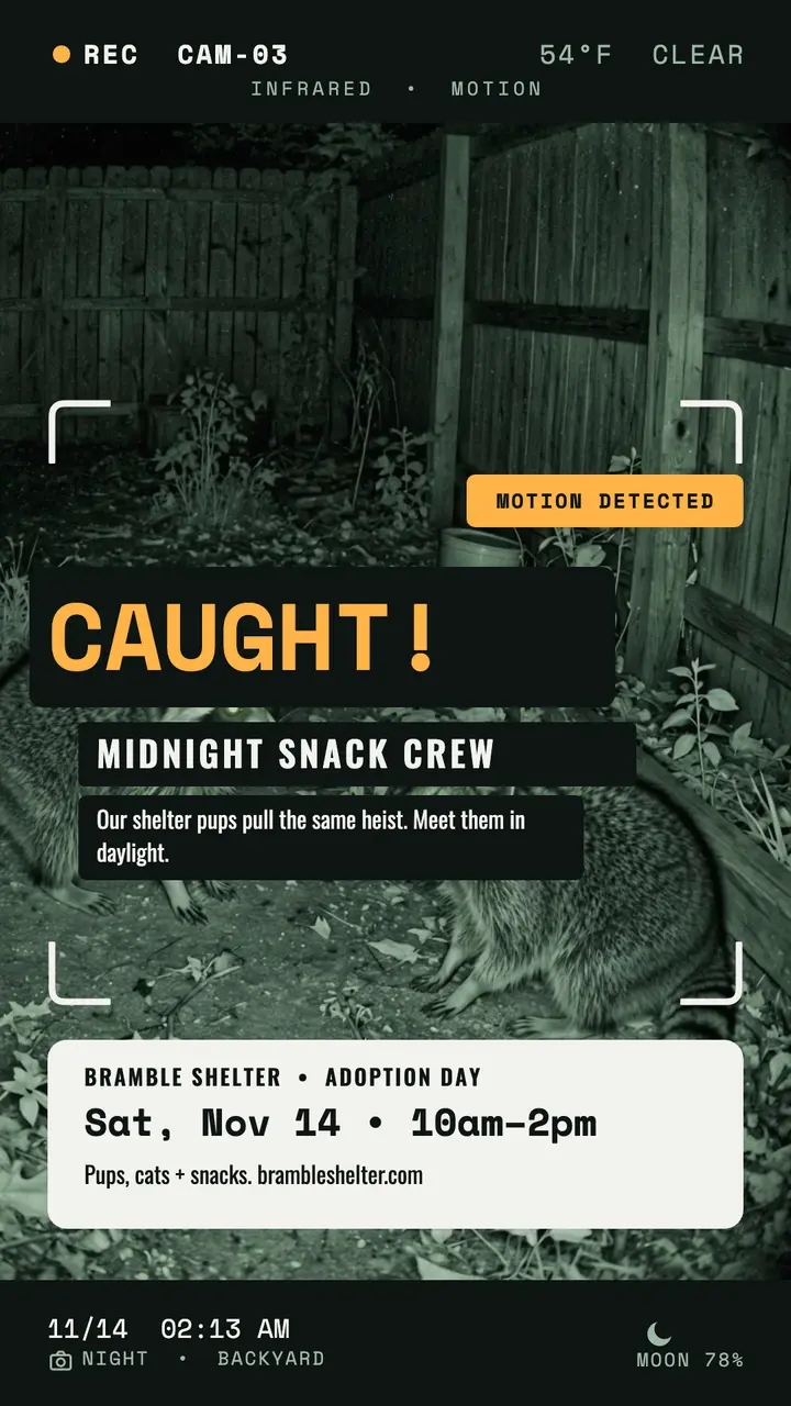 Bramble Shelter trail cam adoption story template