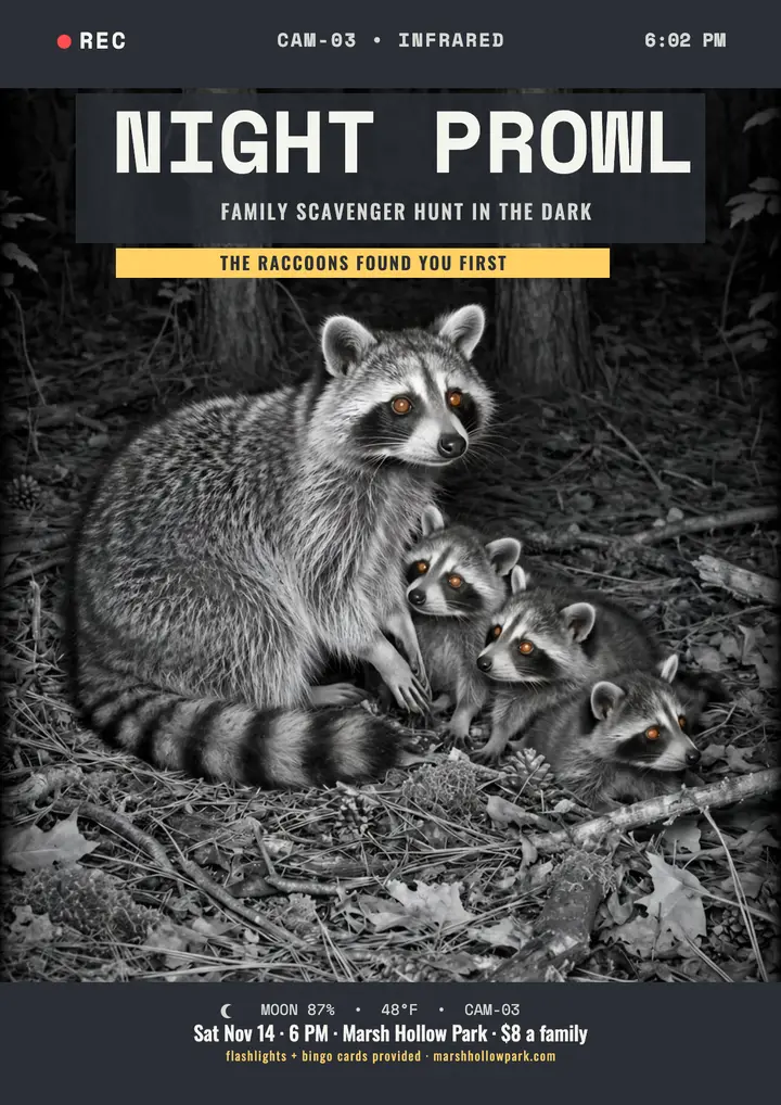 Night Prowl Family Hunt trail-cam flyer template