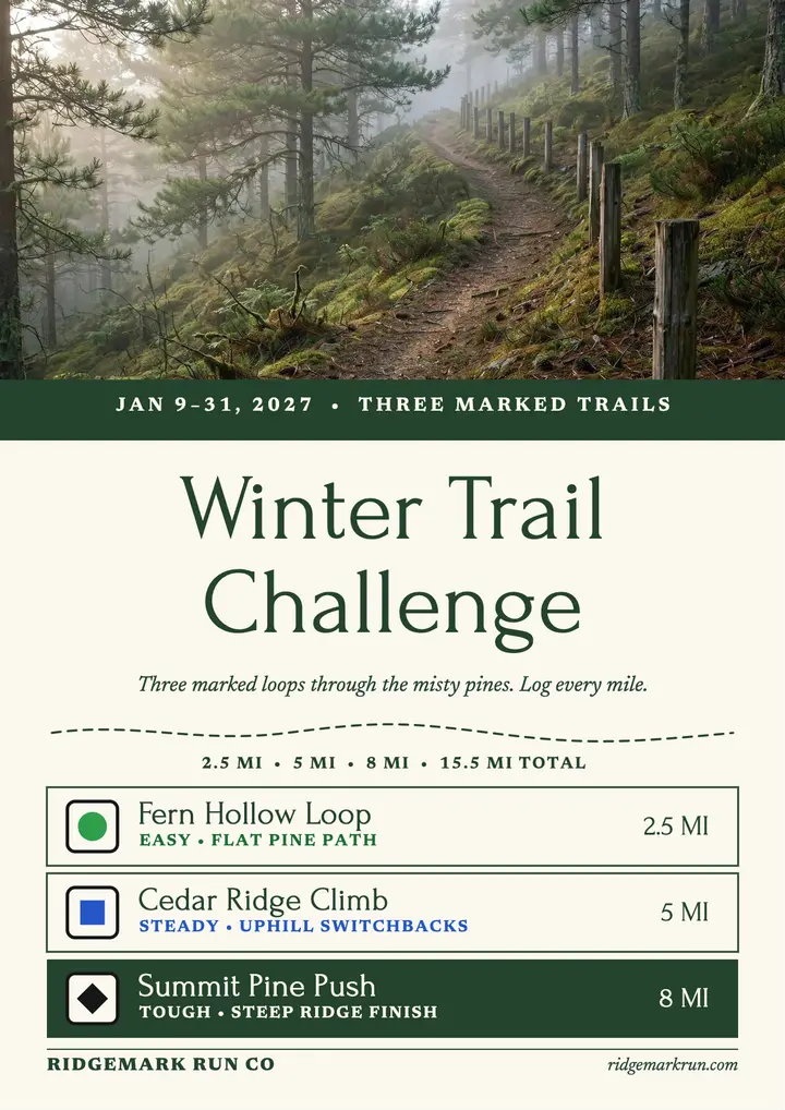 Ridgemark winter trail challenge flyer template