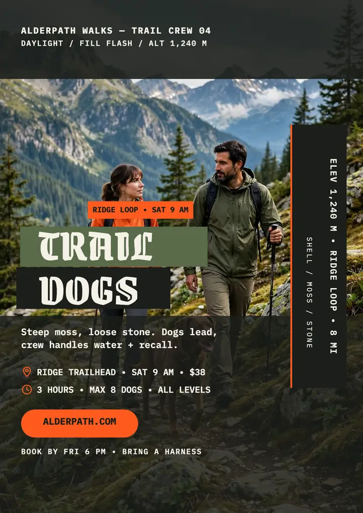 Alderpath trail dogs walk flyer: dog walk flyer template