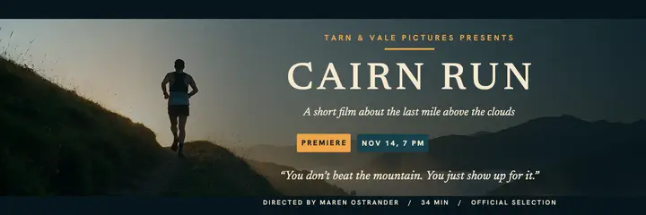 Cairn Run trail film premiere X header, director's cut template