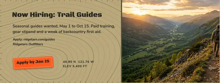 Now hiring trail guides, expedition utility Facebook cover template